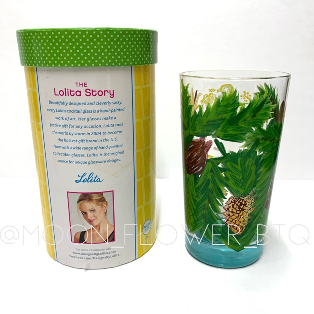 Lolita Pina Colada Hand Painted Cocktail Glass 16oz Tropical Gift Box - Picture 11 of 13